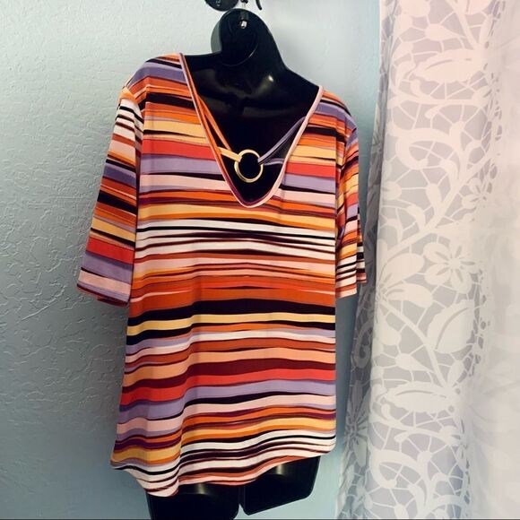 Willow Drive Tangerine Striped Strappy Back Short Sleeve Top Size XL - Picture 5 of 8